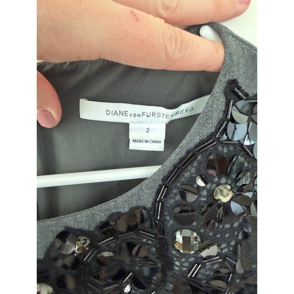 Diane Von Furstenberg Bejeweled Career Wear Sheath Dress Gray 2 - Picture 5 of 5